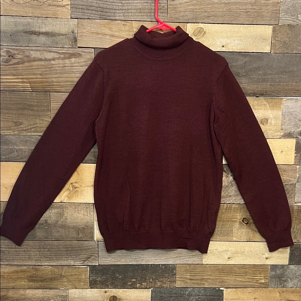 Merino Wool Classic Burgundy Turtleneck Sweater for Men